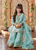 Ice Blue Embellished 3-Piece Satin Silk Suit