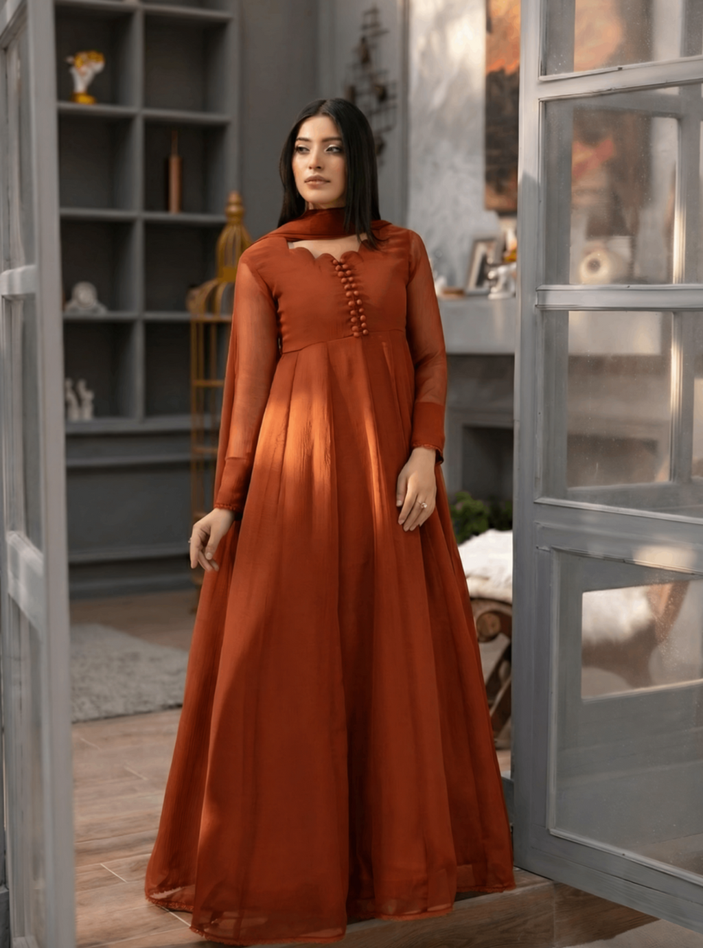 Elegant Chiffon Flared Maxi 2-Piece Suit