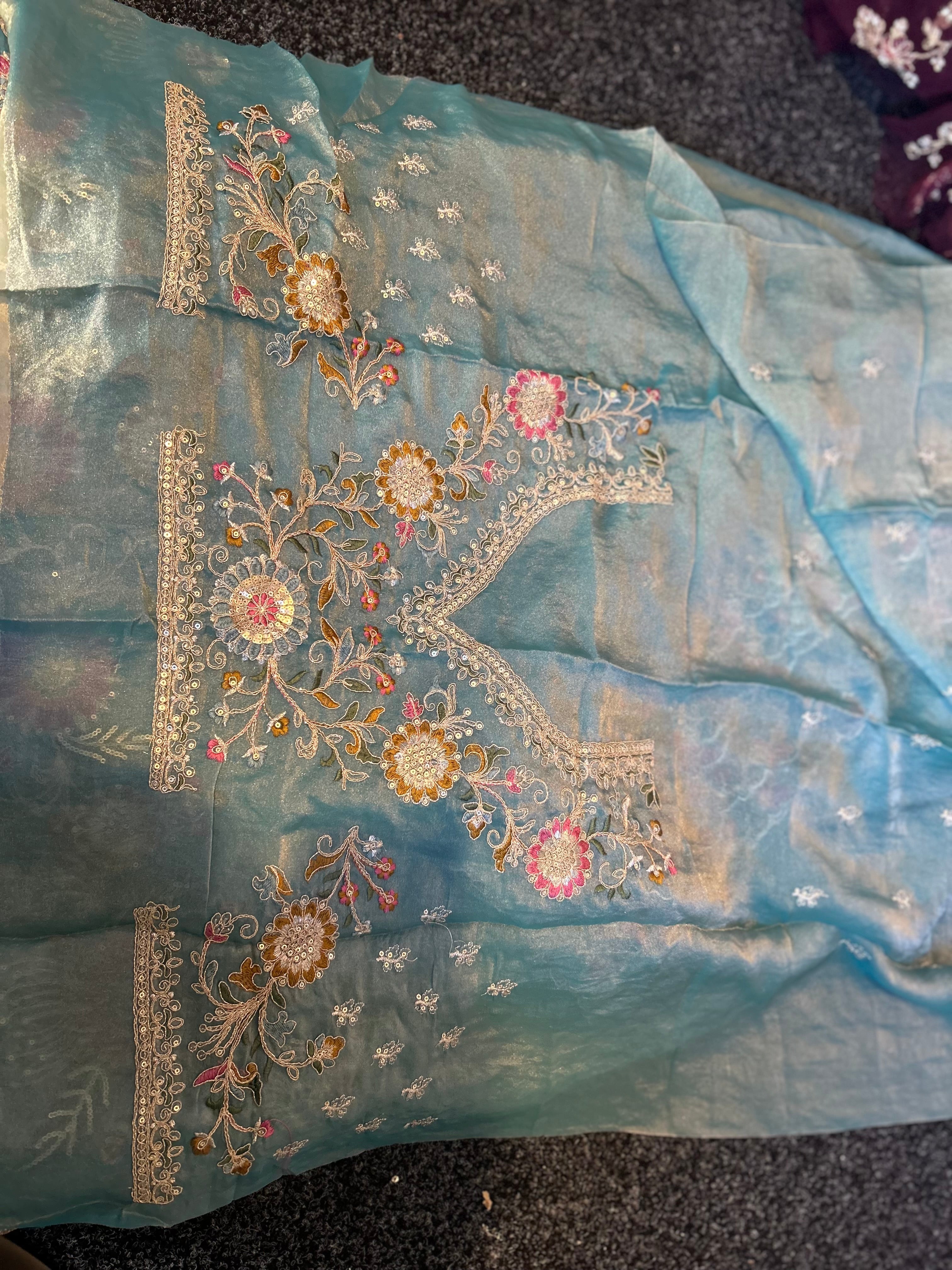 Sky Blue Floral Embroidered Lehenga Set with Elegant Dupatta
