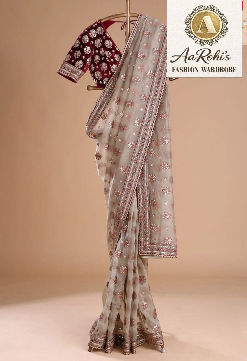 Embroidered Tissue Organza Silk Saree