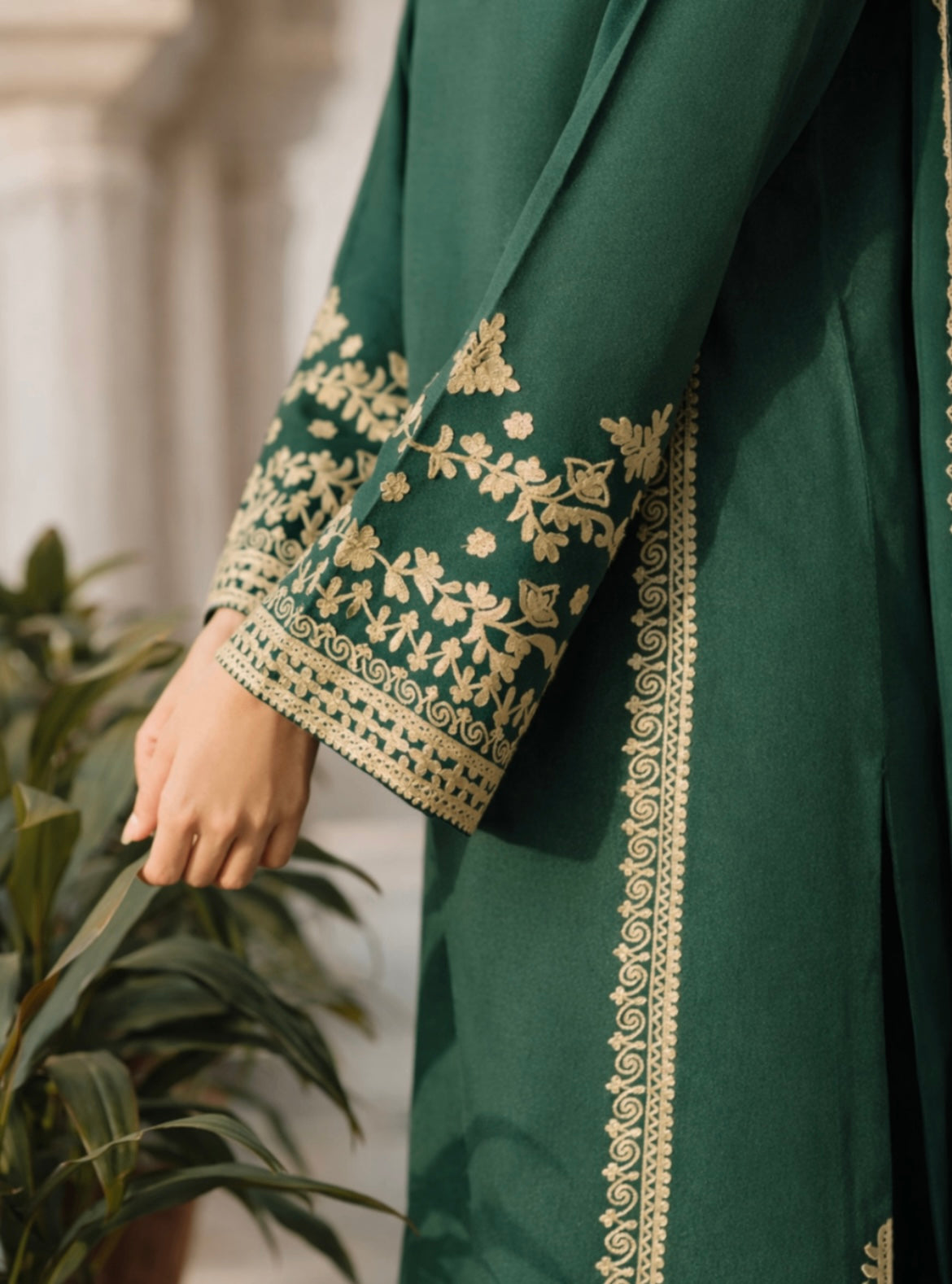 Green Embroidered Suit- 3pc