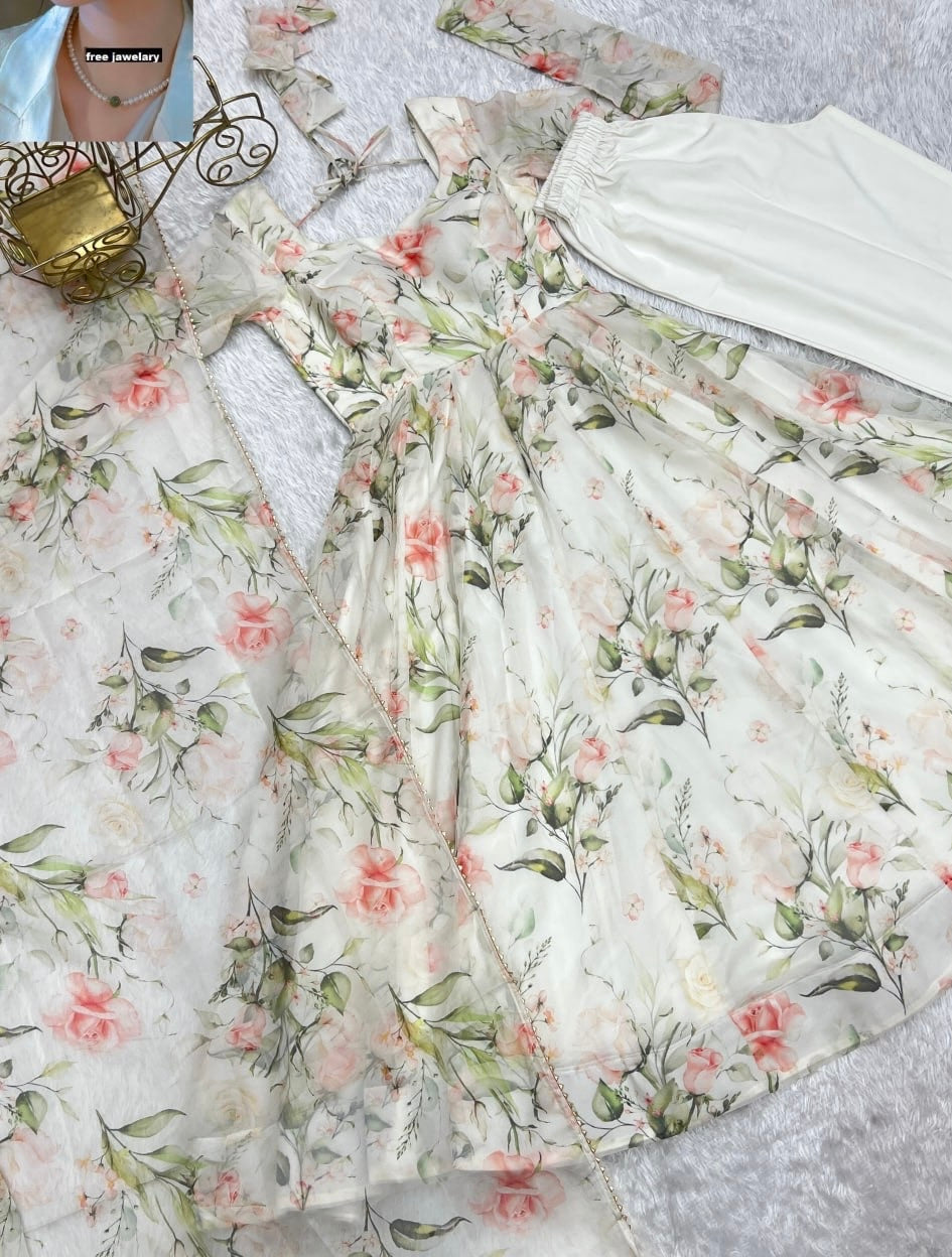 White Floral Anarkali Suit