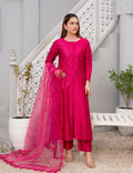 Hot Pink Embroidered Khaddi Silk 3-Piece Suit