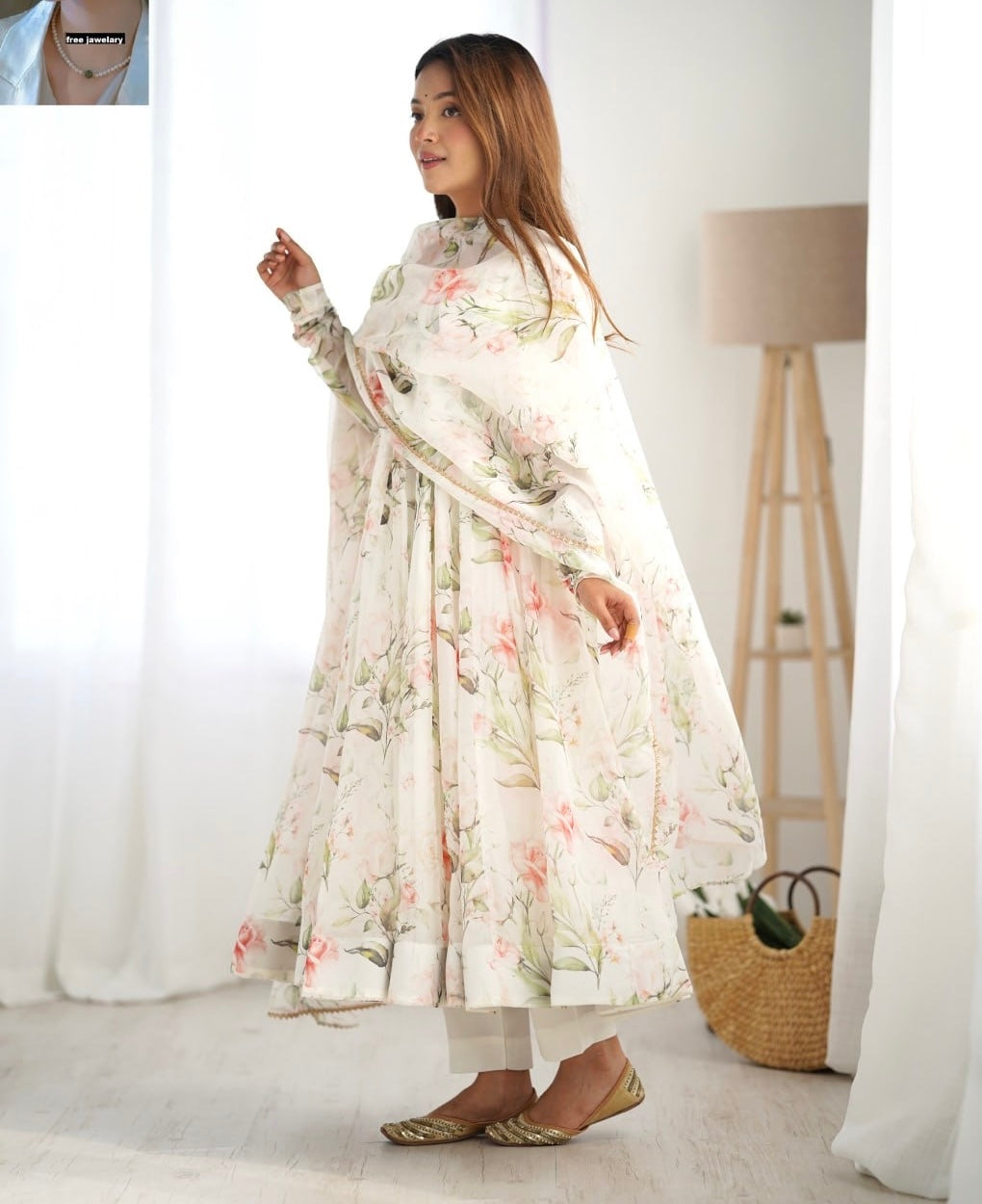White Floral Anarkali Suit