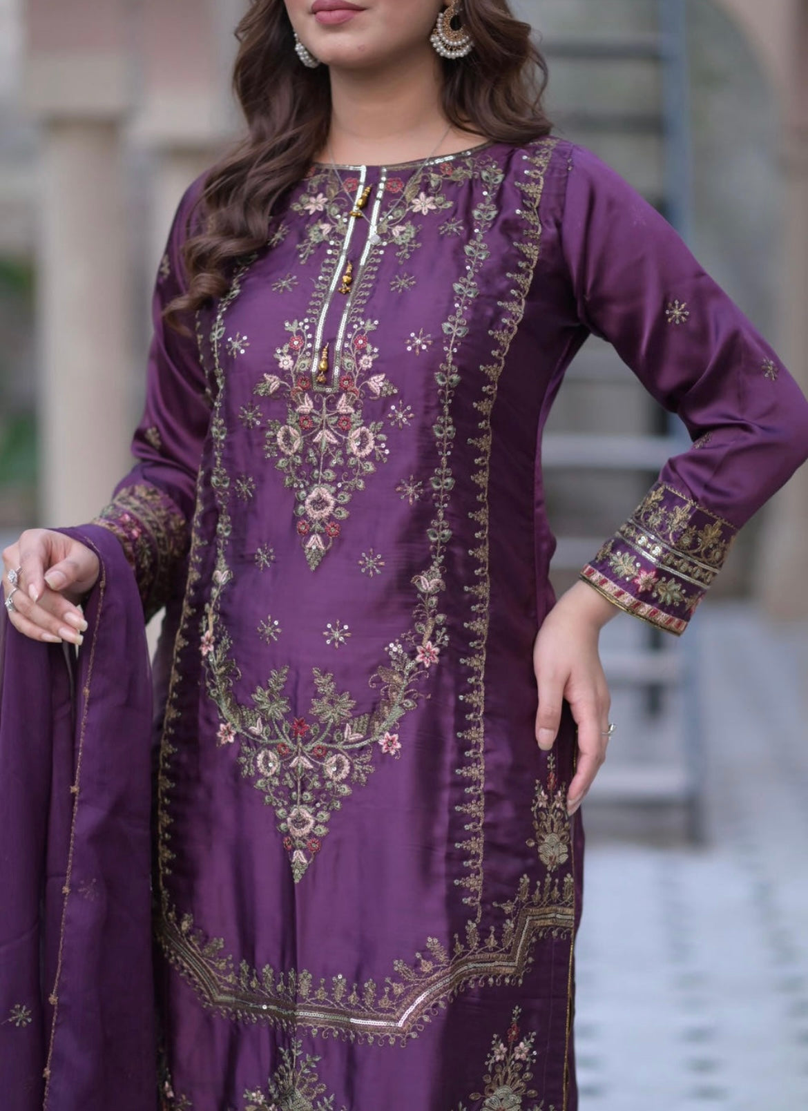 Celestia Plum Silken Kurta Set – Elegance Redefined