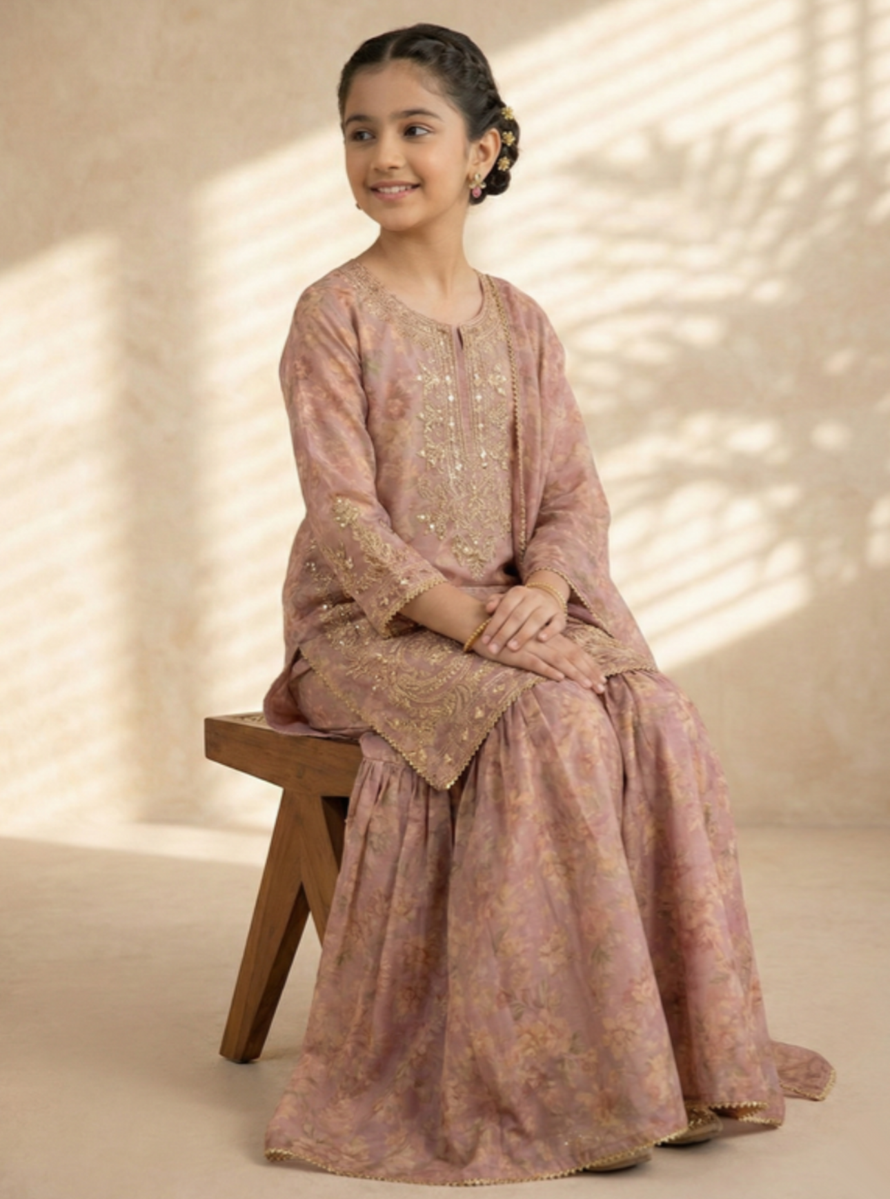 Blush Pink Lawn 3-Piece Gharara Suit