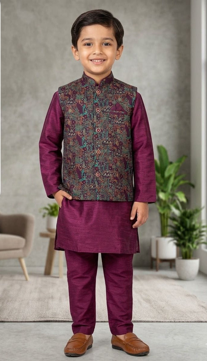 Boys Premium Jacquard Koti Kurta Pyjama Set