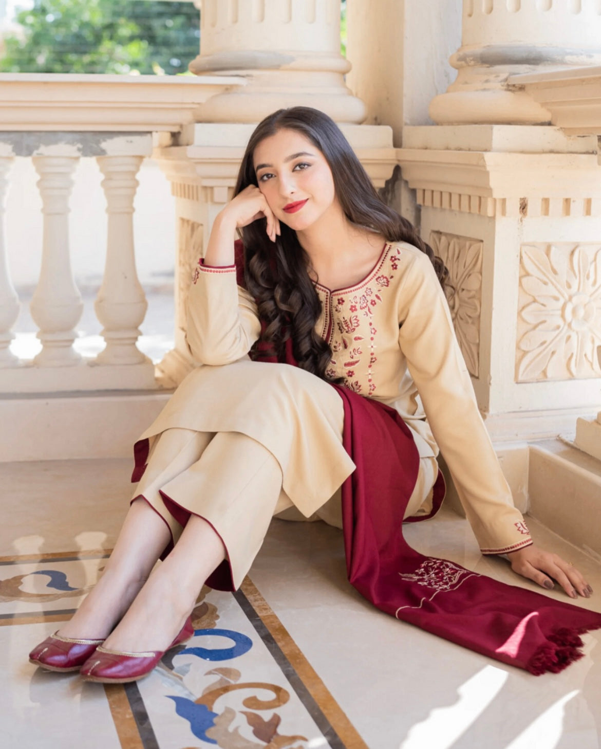 Elegant Linen Embroidered Suit Set