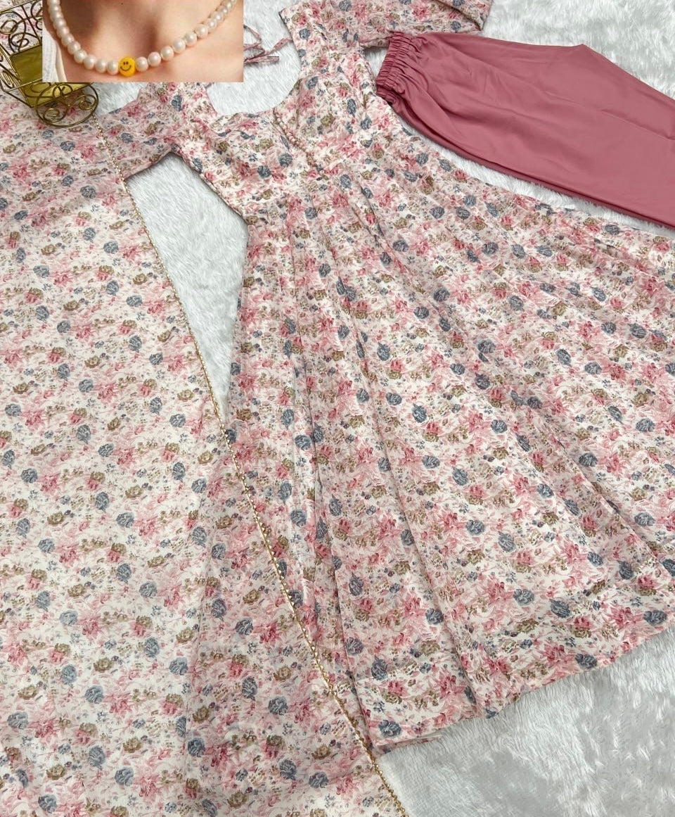 RK Floral Anarkali Suit – 3 Piece Set