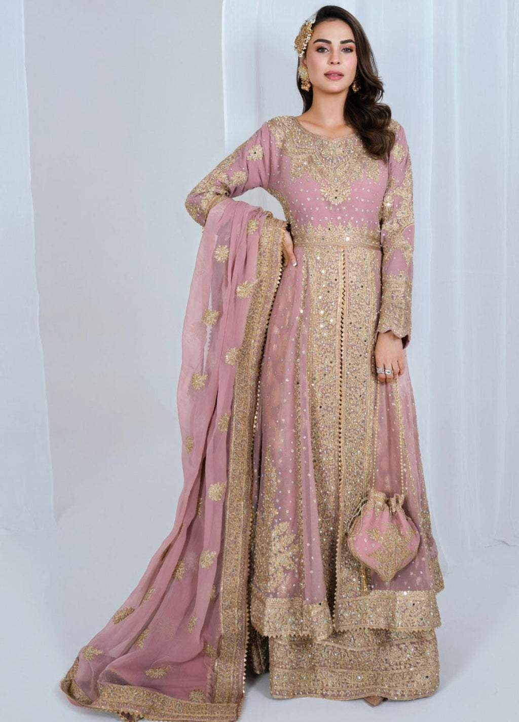 Noor Begum Embroidered Chiffon Gown – 4 Piece Festive Set (SIZE 48-50)