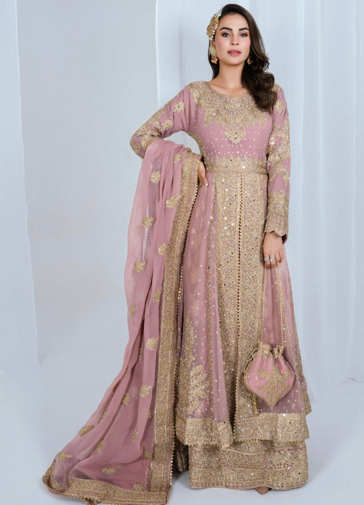 Noor Begum Embroidered Chiffon Gown – 4 Piece Festive Set (SIZE 48-50)