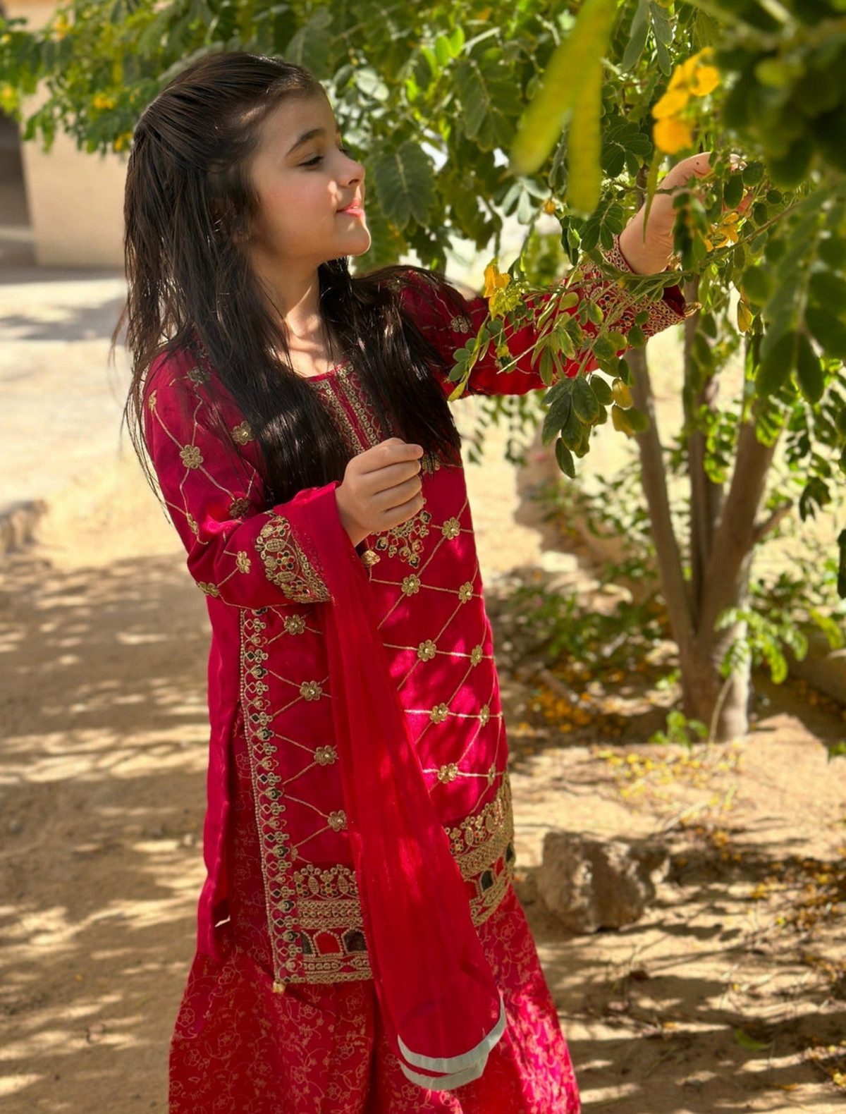 Shocking Pink Embroidered 3-Piece Gharara Suit