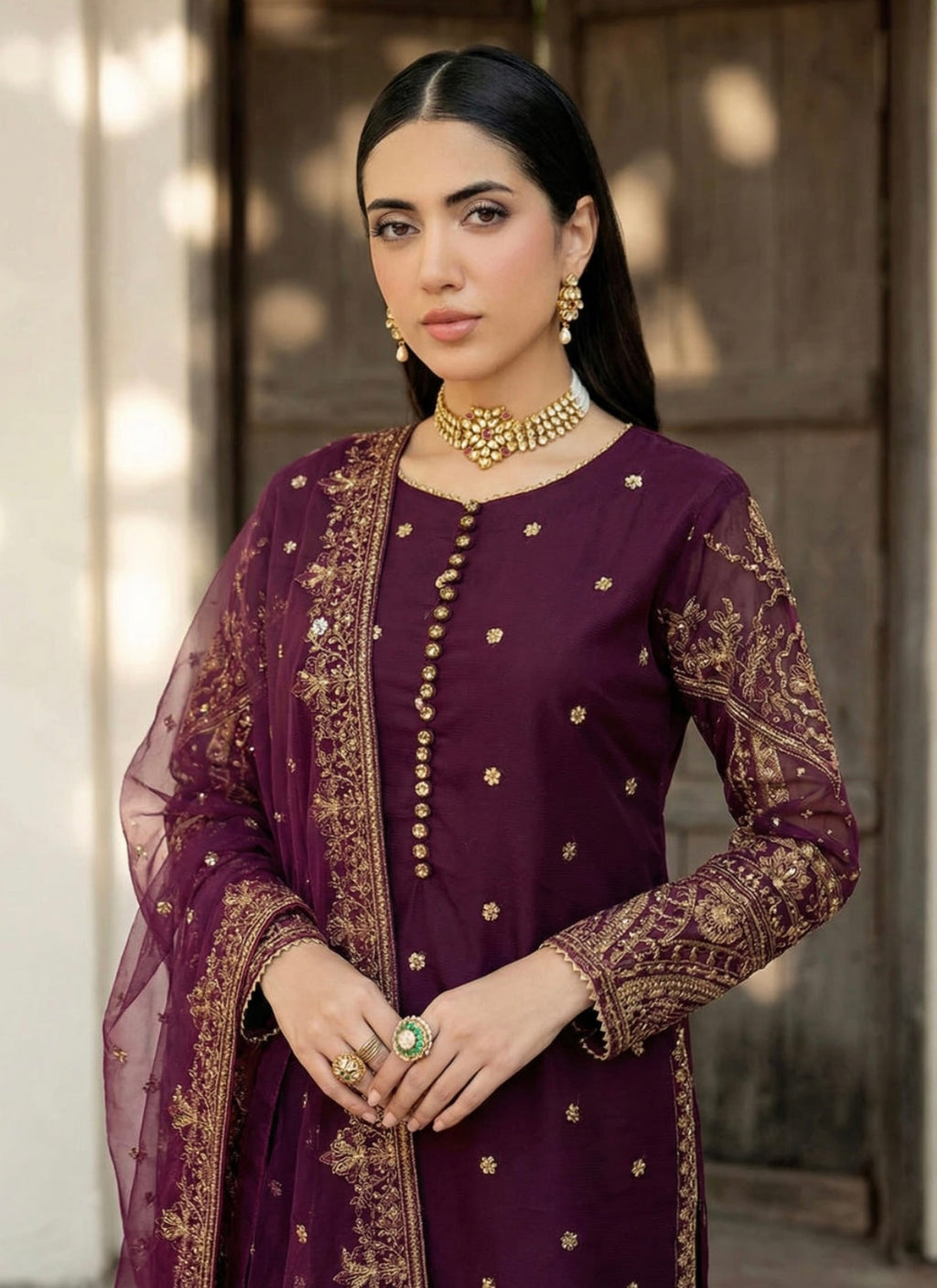 Plum Embroidered Festive Kurta Set – 3 Piece Ensemble