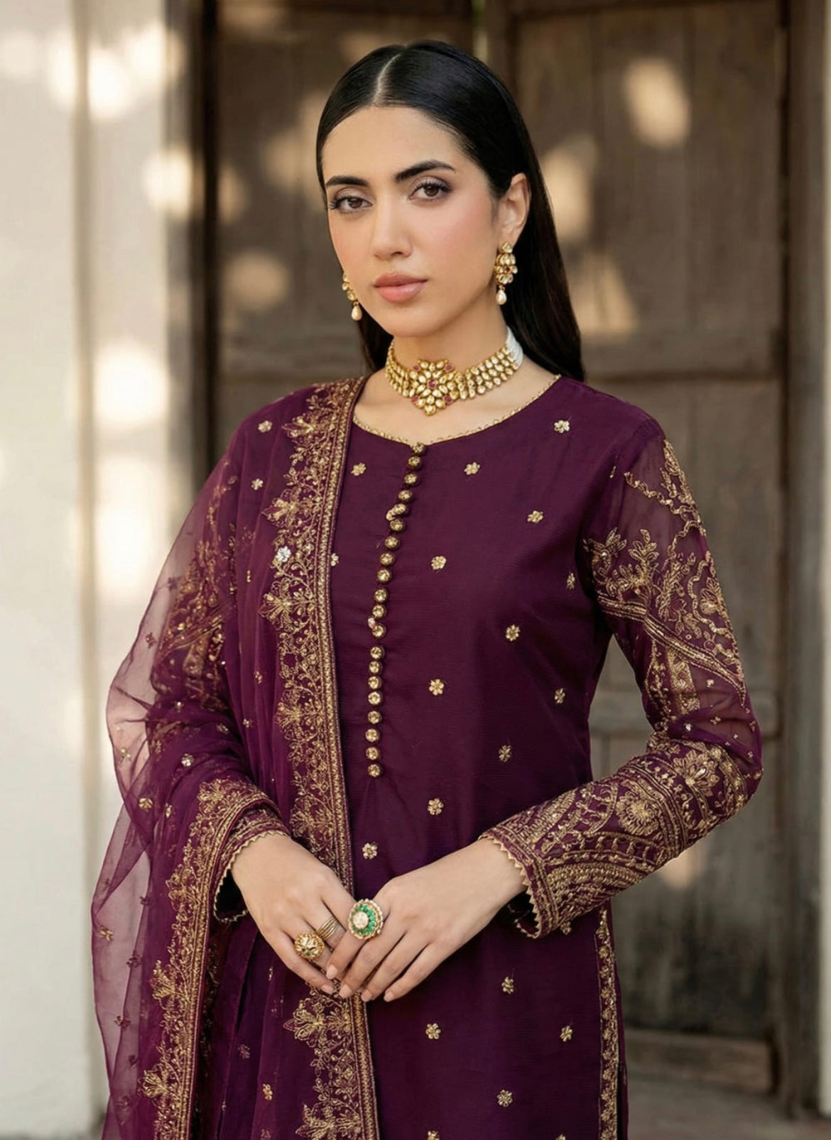 Plum Embroidered Festive Kurta Set – 3 Piece Ensemble