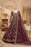 Wine Embroidered Full-Length Gown with Dupatta – Elegant Occasion Wear