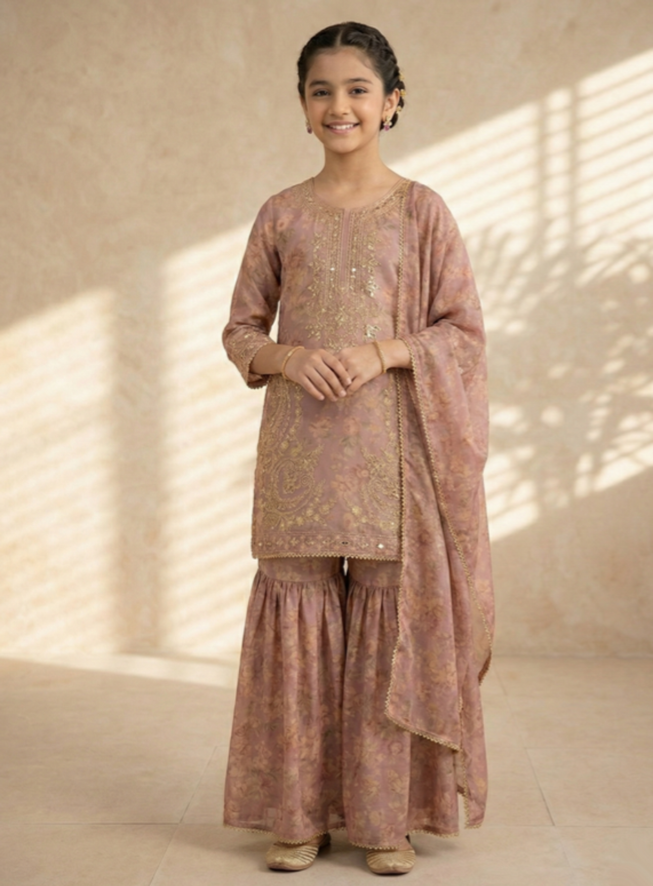 Blush Pink Lawn 3-Piece Gharara Suit