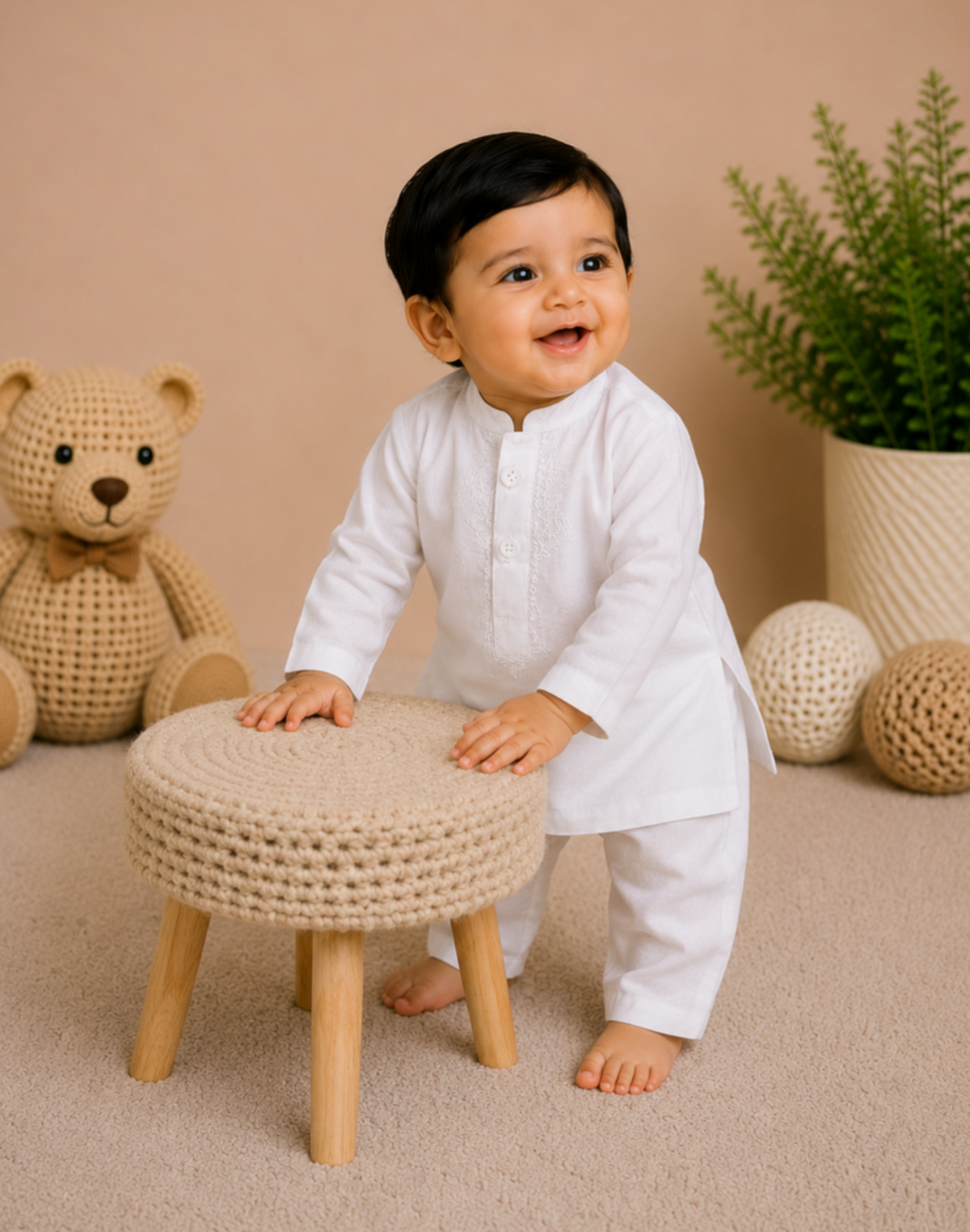Little Baby Boy Embroidered Cotton Kurta Trouser Set – Earth Brown (Copy)
