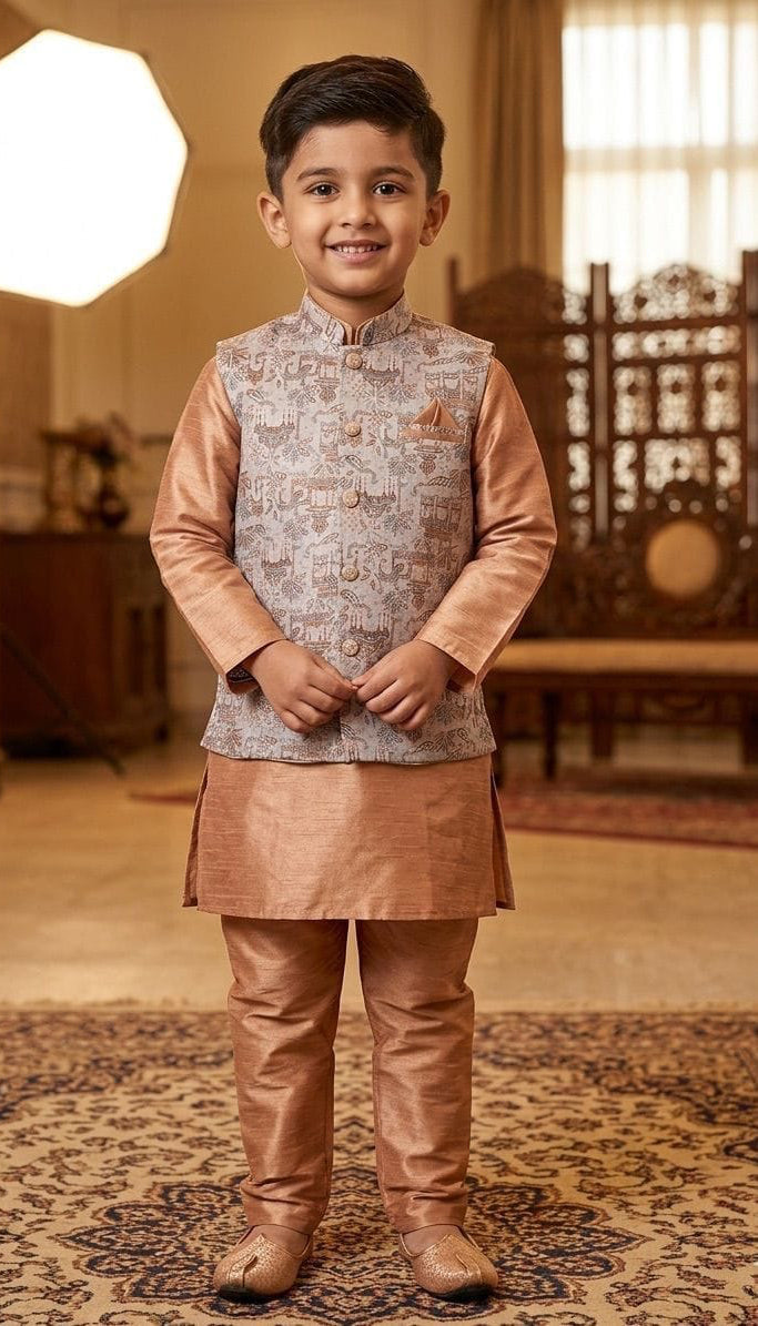 Gold Beige Koti Kurta Pyjama Set
