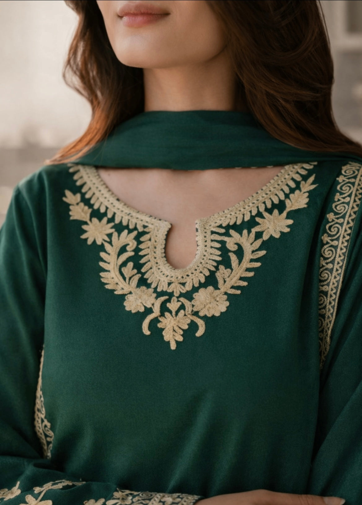 Green Embroidered Suit- 3pc