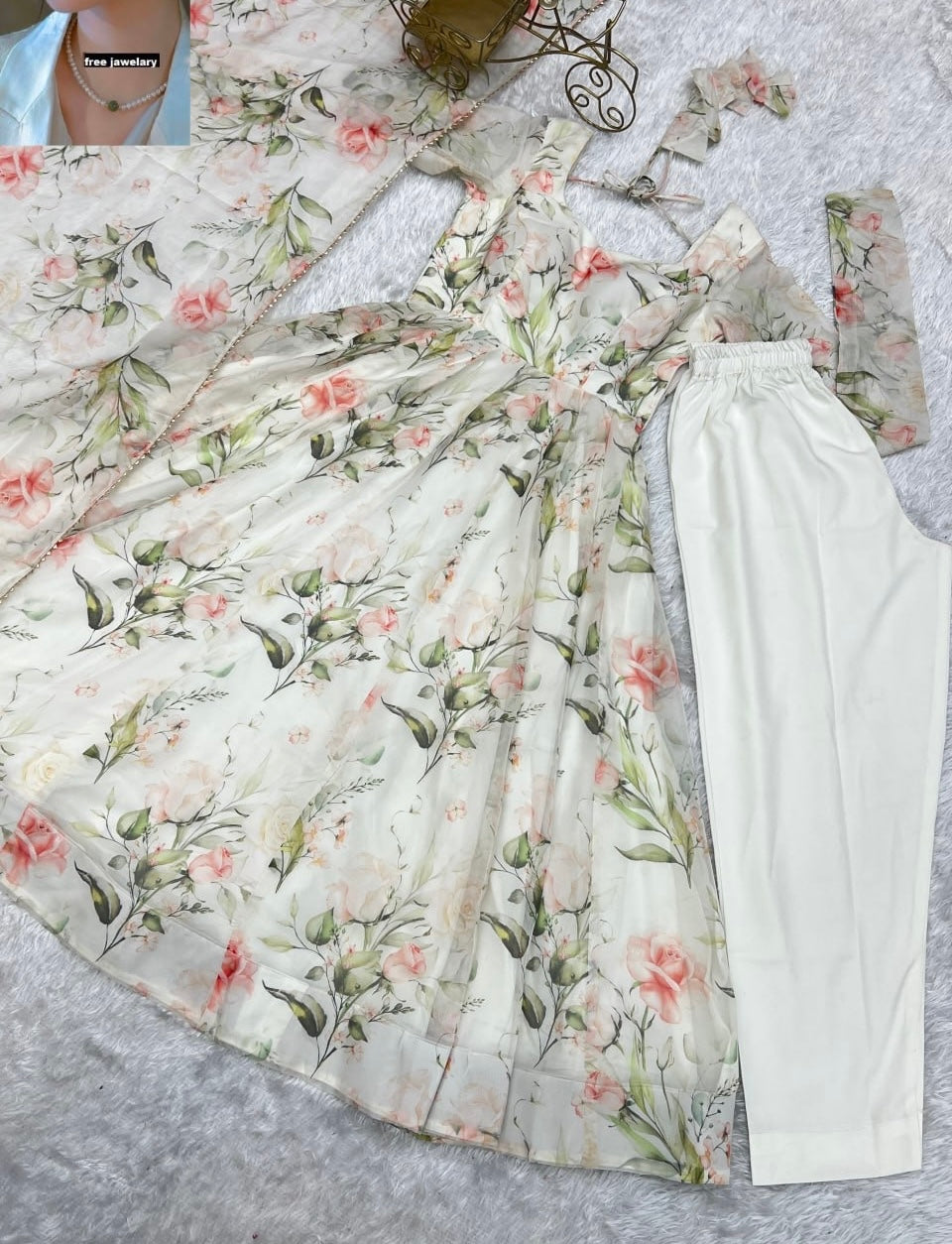 White Floral Anarkali Suit