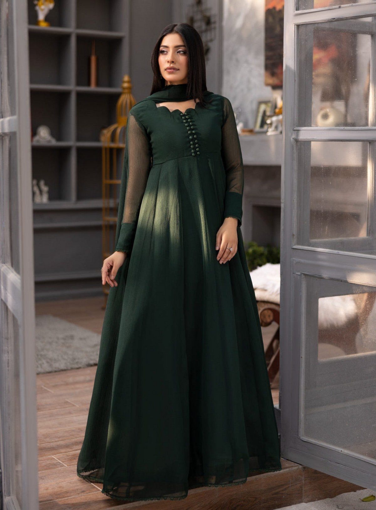 Elegant Chiffon Flared Maxi 2-Piece Suit