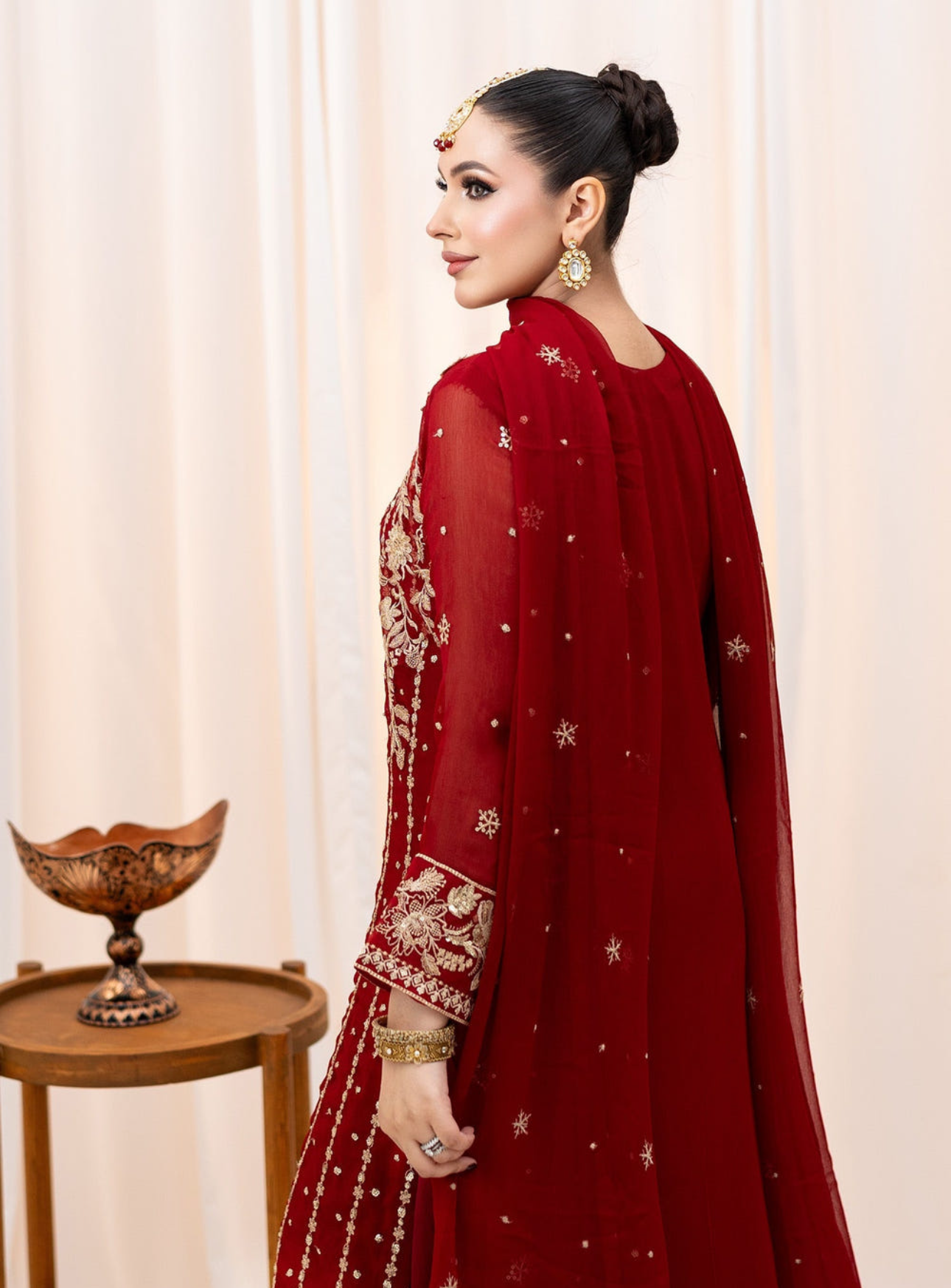 Maroon Chiffon 3-Piece Lehenga Suit