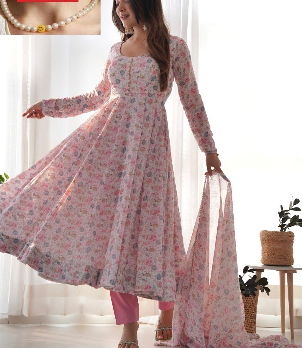 RK Floral Anarkali Suit – 3 Piece Set
