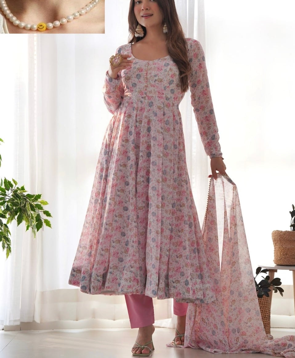 RK Floral Anarkali Suit – 3 Piece Set