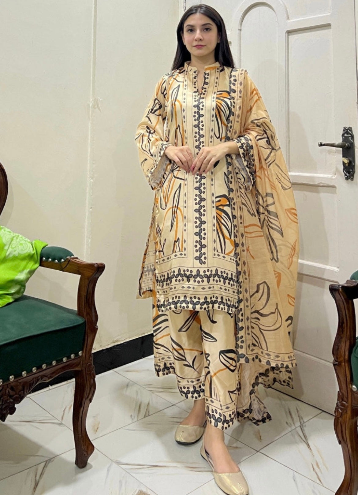 3-Piece Beige Suit – Neelum Collection