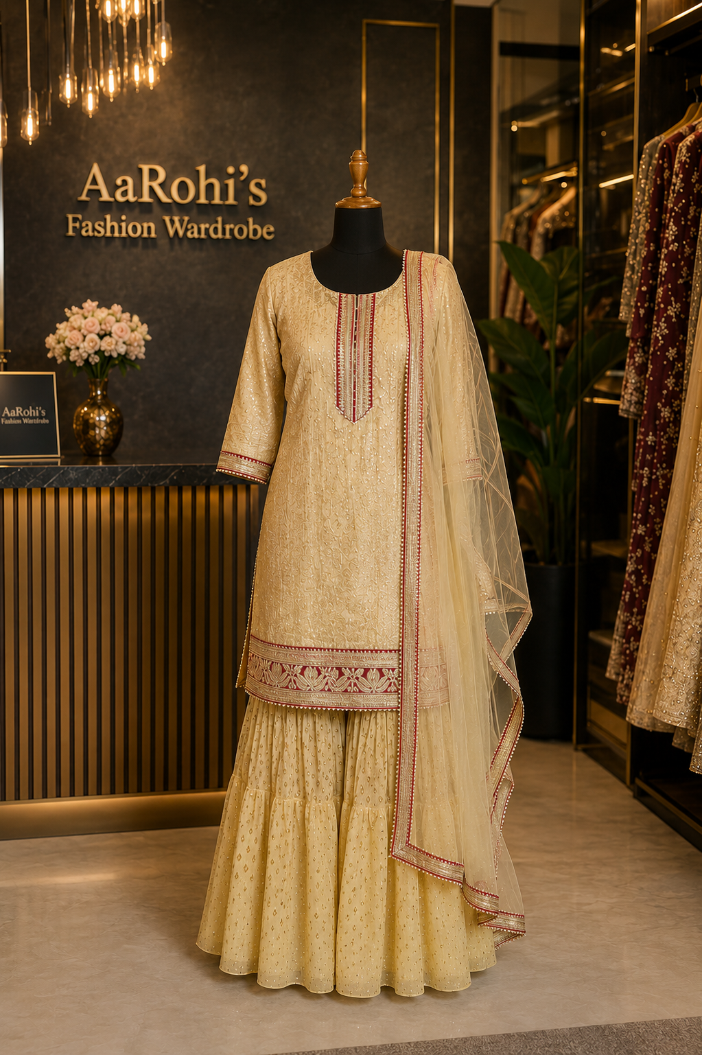 Golden Beige Sharara Suit
