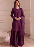 Plum Purple Embellished Silk Gharara 3-Piece Suit