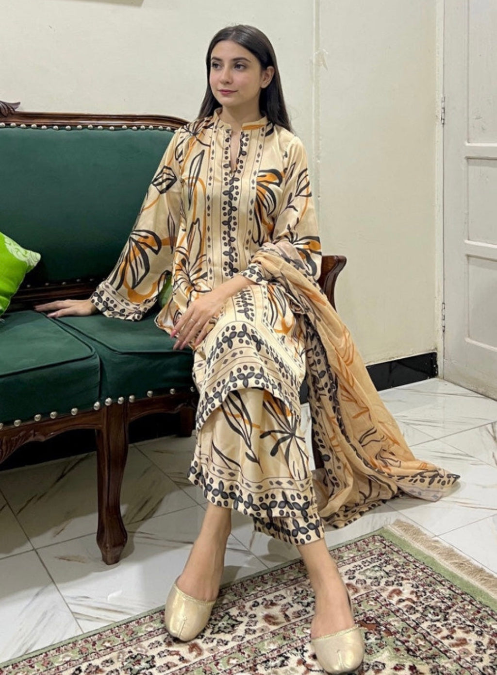 3-Piece Beige Suit – Neelum Collection