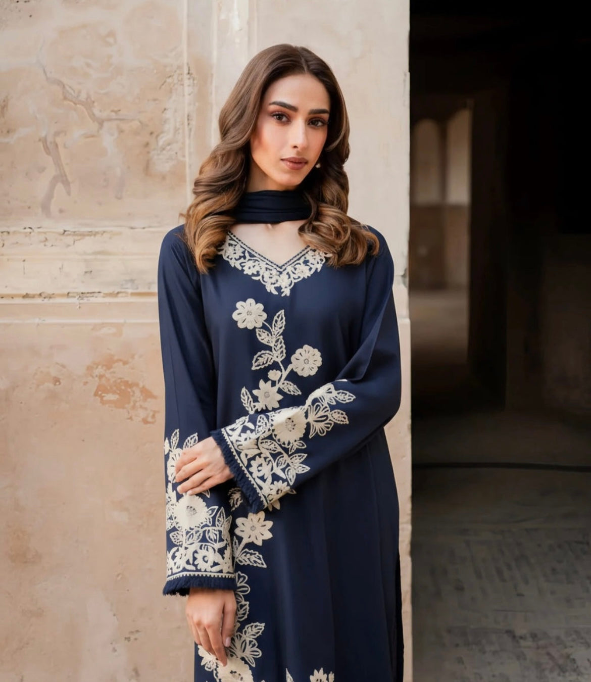 Elegant Navy Blue Embroidered Kurta Set – 3 Piece Ensemble