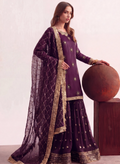 Plum Purple Embellished Chiffon Gharara Suit – 3 Piece Set