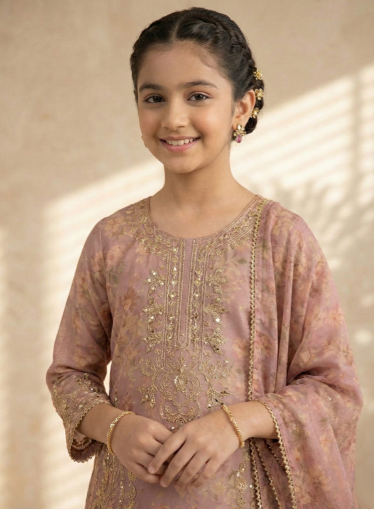 Blush Pink Lawn 3-Piece Gharara Suit