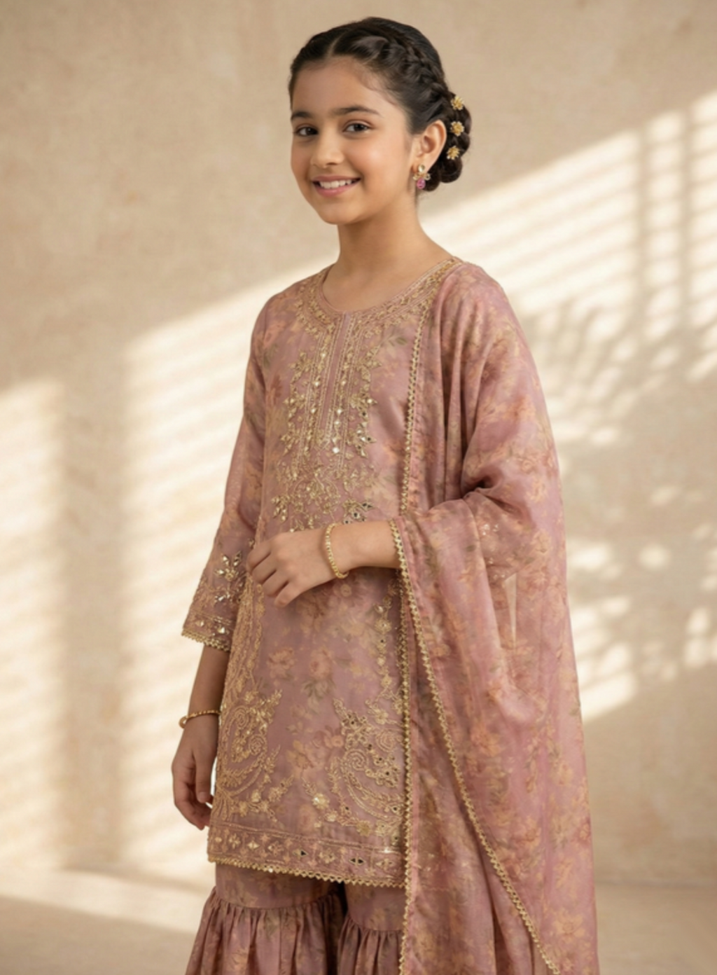 Blush Pink Lawn 3-Piece Gharara Suit