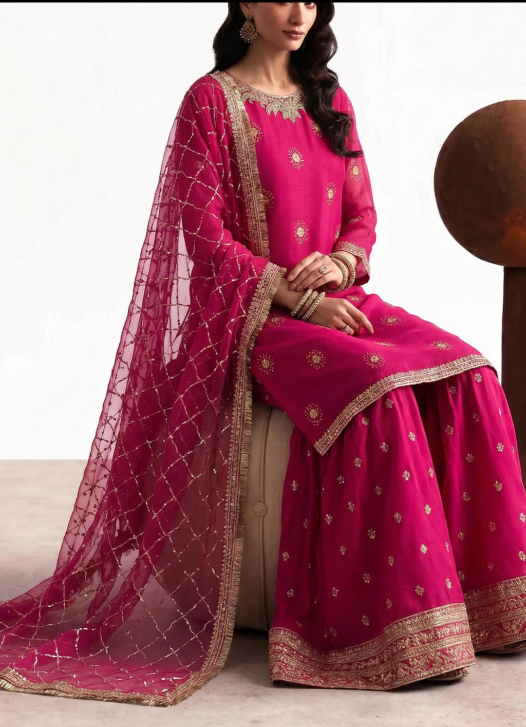 Rani Pink Embellished Chiffon Gharara Set