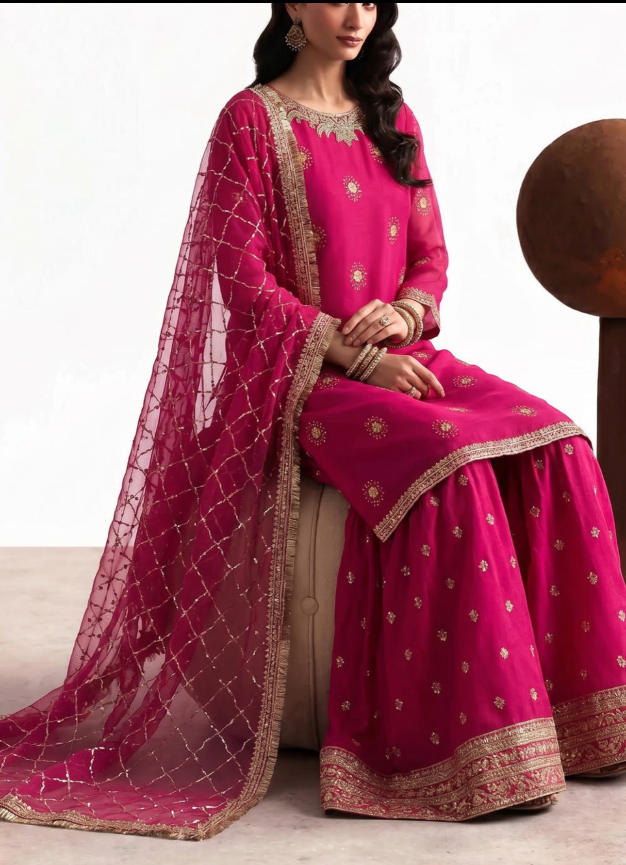 Rani Pink Embellished Chiffon Gharara Set