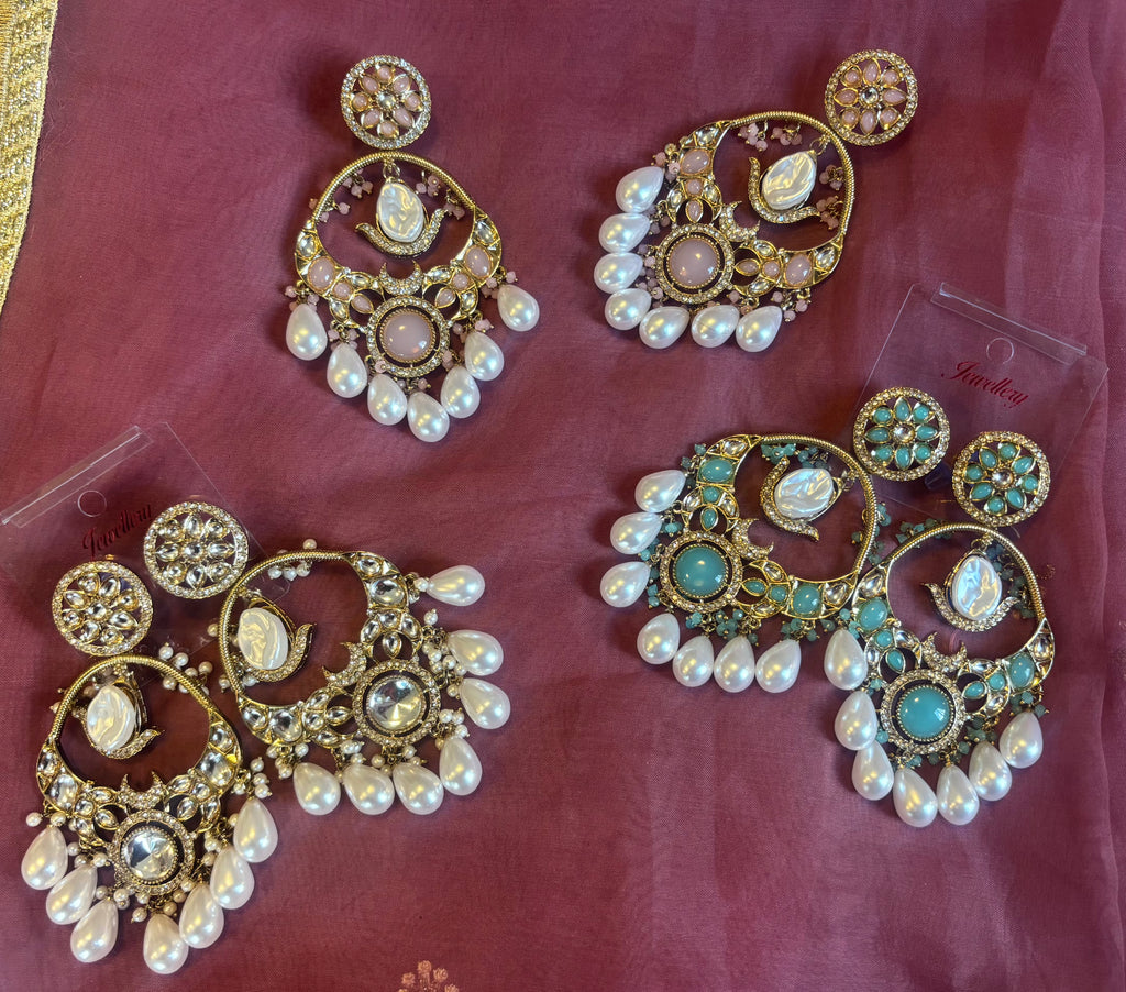 Premium Quality Kundan Polki Earrings with Pearl Drops