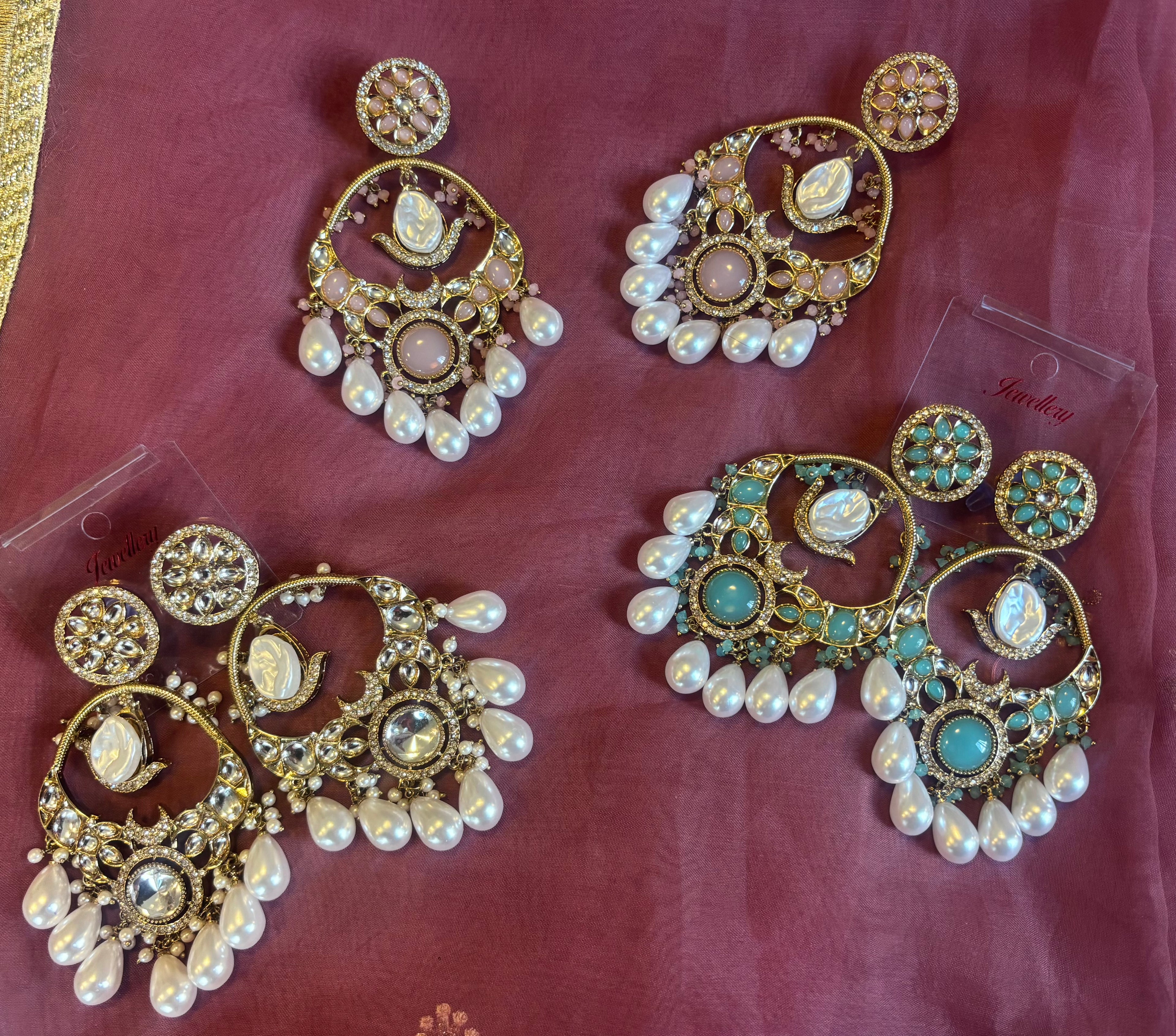 Premium Quality Kundan Polki Earrings with Pearl Drops
