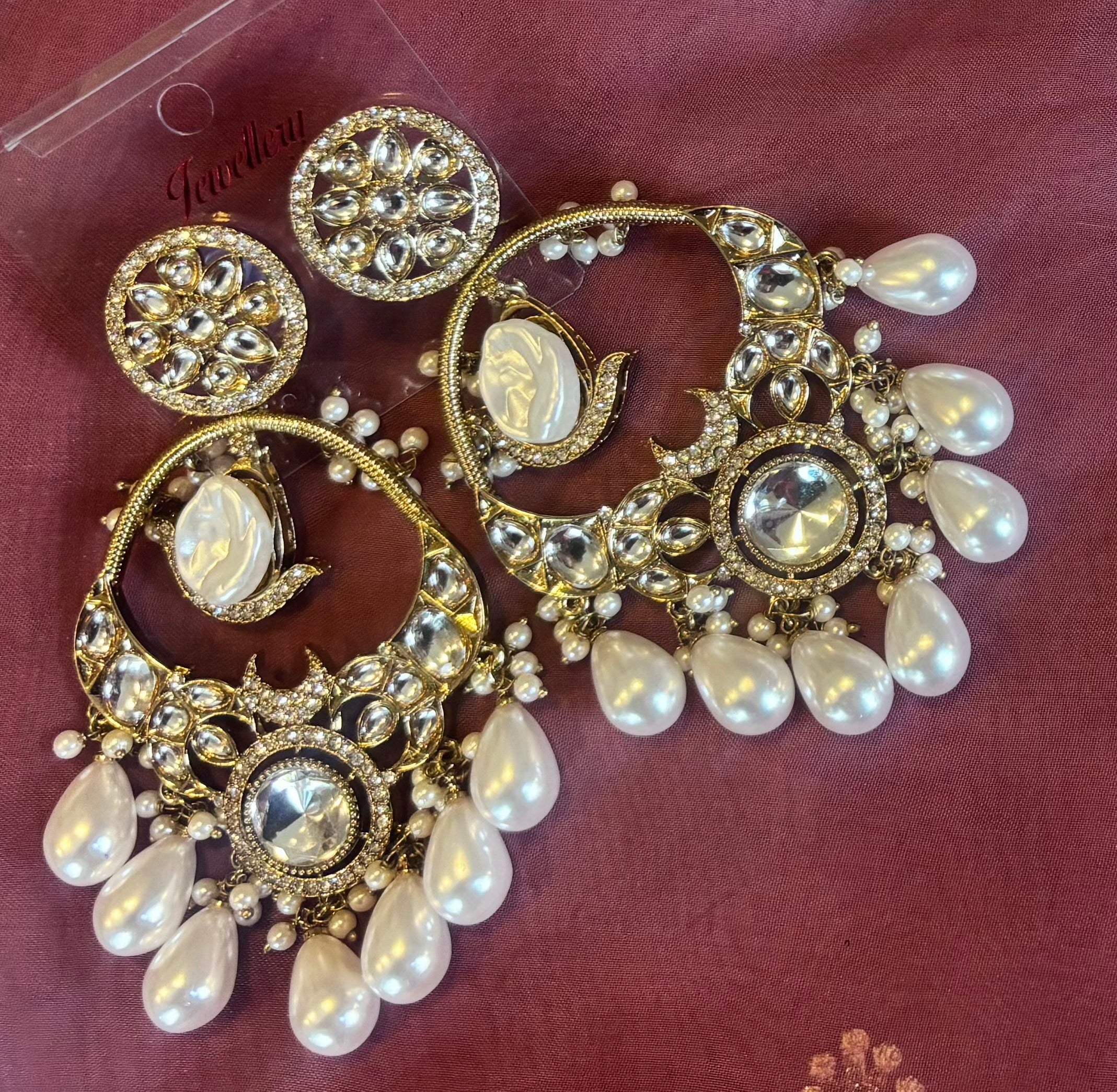 Premium Quality Kundan Polki Earrings with Pearl Drops