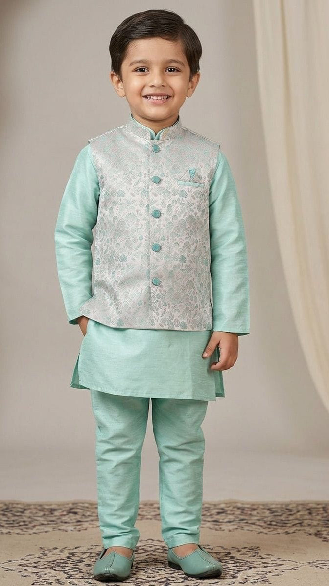 Sky Blue Koti Kurta Pyjama Set