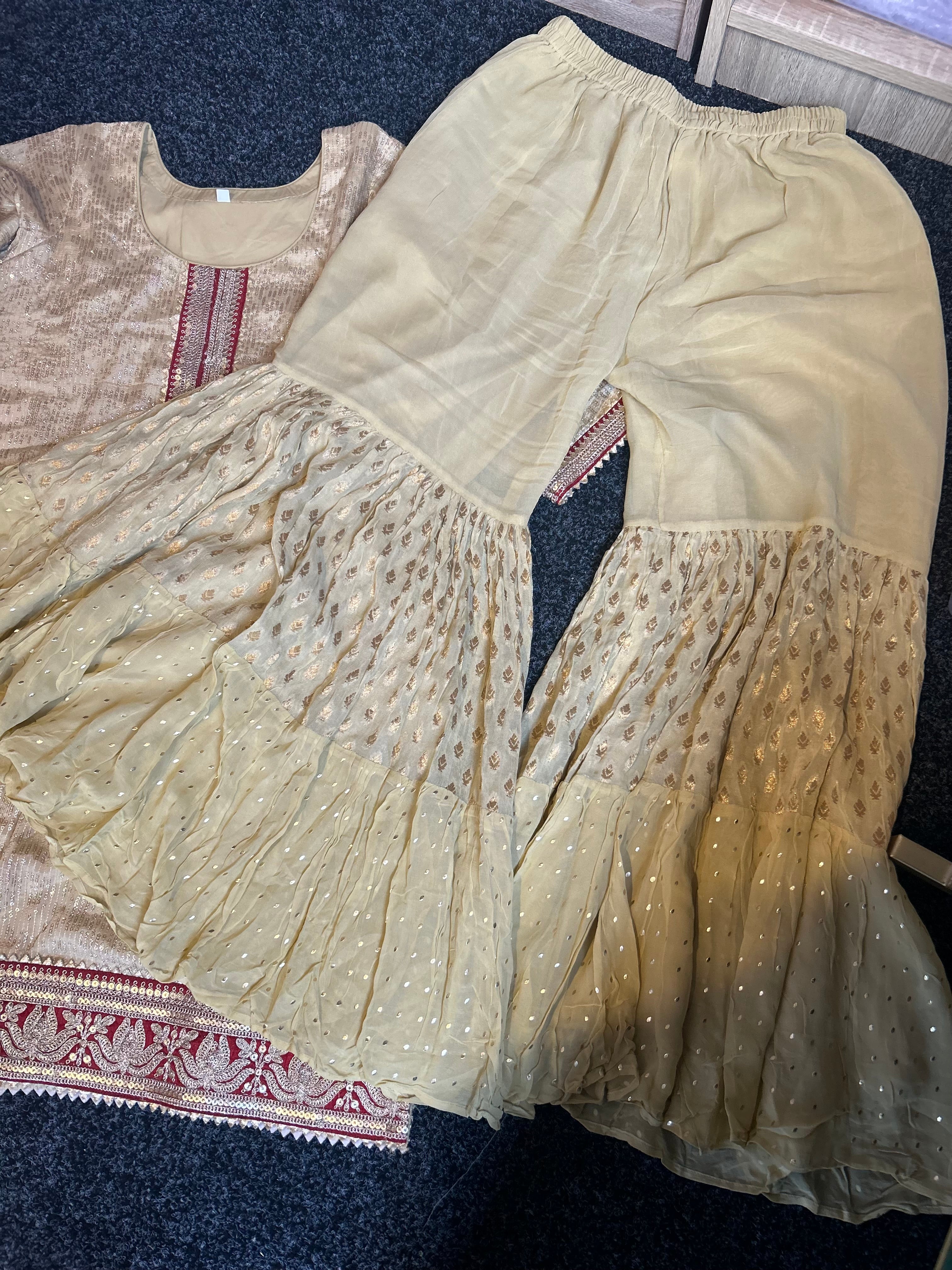 Golden Beige Sharara Suit