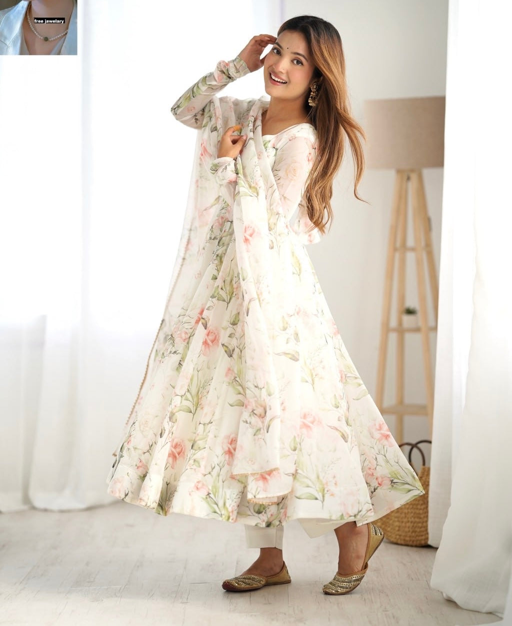 White Floral Anarkali Suit
