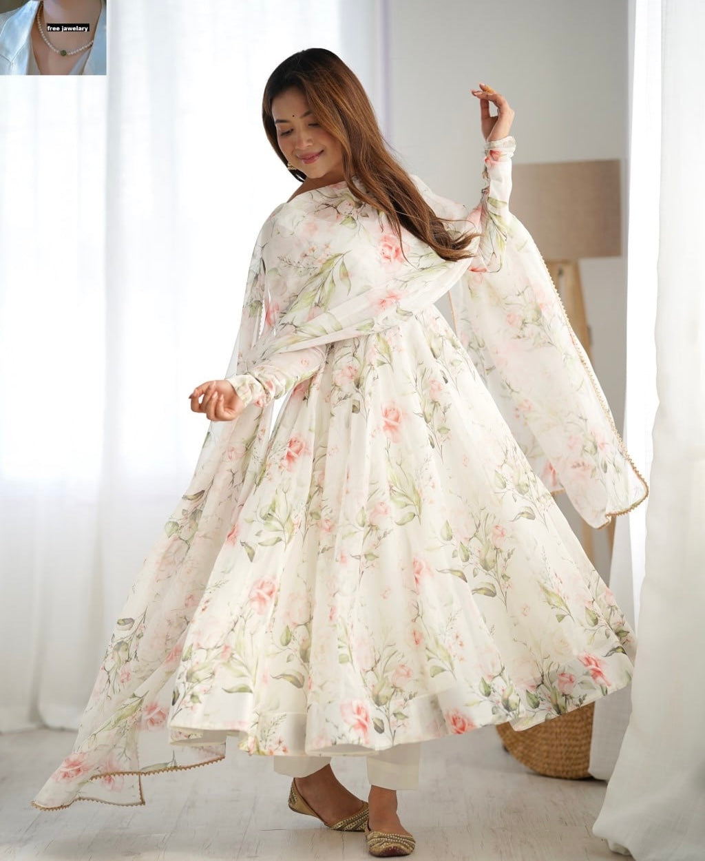 White Floral Anarkali Suit