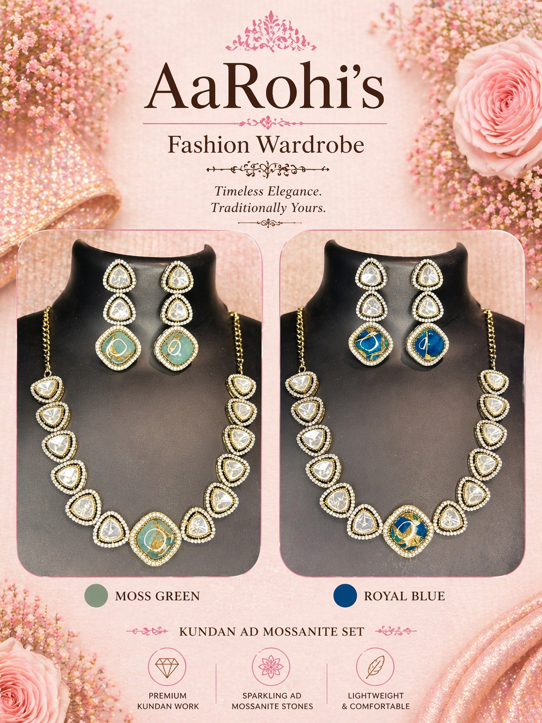 Kundan AD Moissanite Necklace Set