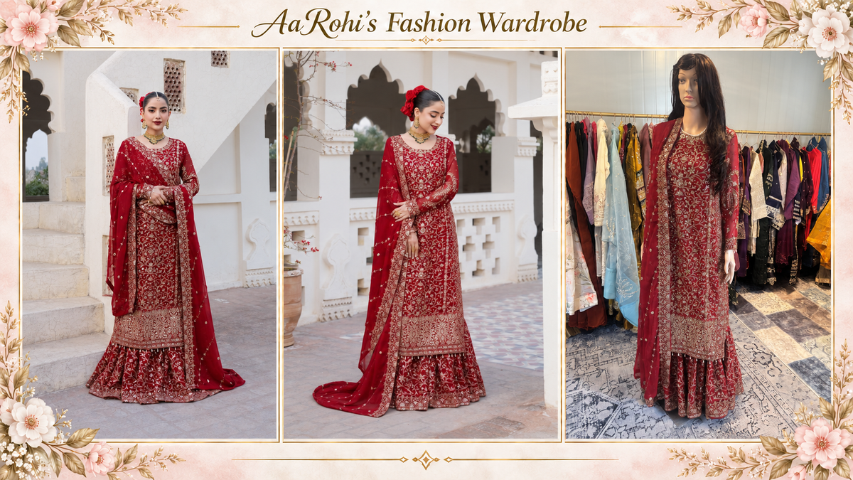 Maroon Embroidered Sharara Suit – 3-Piece Set