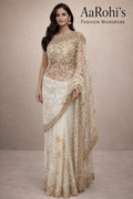 Ivory & Gold Embroidered Designer Saree