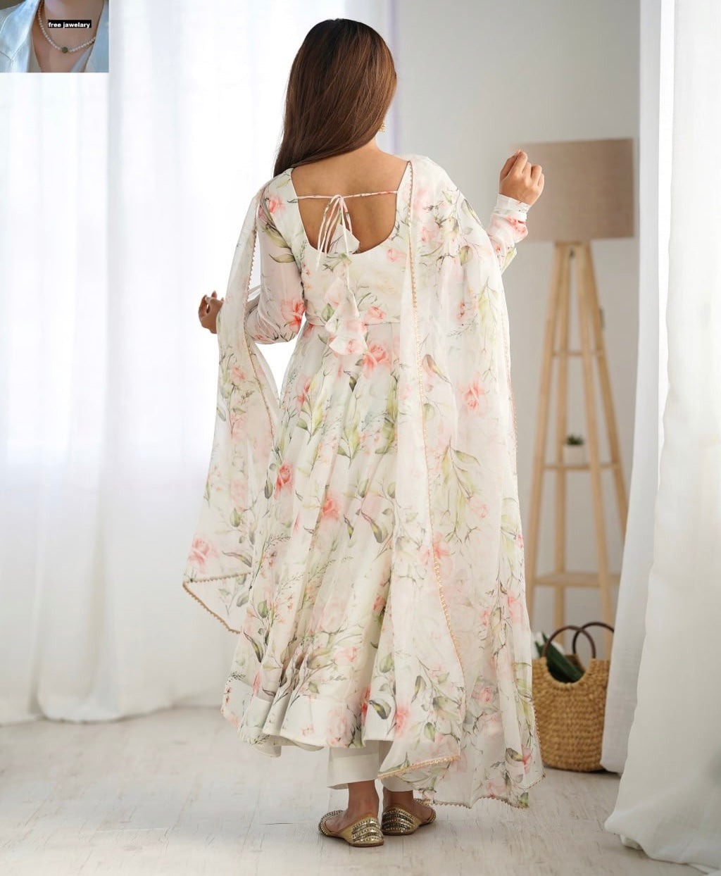 White Floral Anarkali Suit