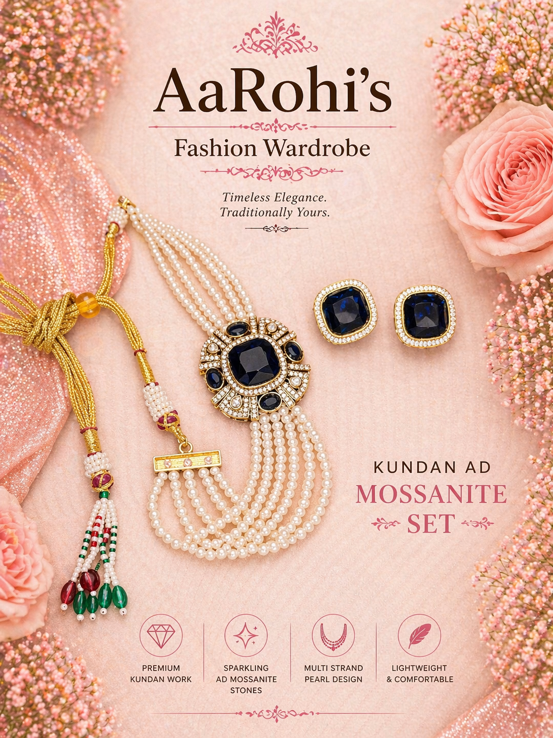 Navy Blue Kundan Pearl Choker Set